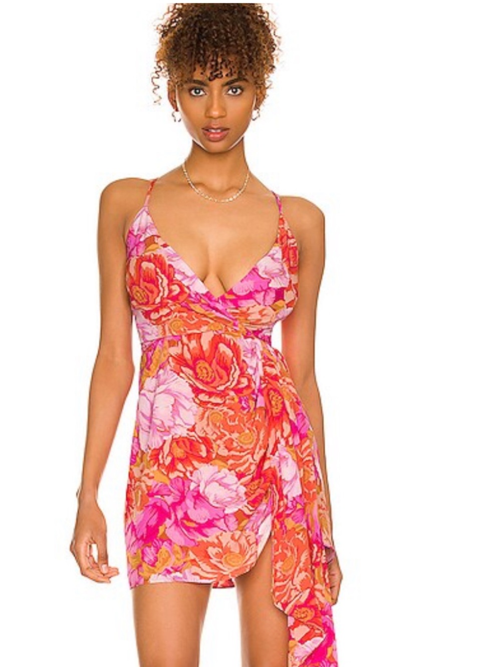 Lover + Friends Chao Floral Wrap Mini Dress in Pink